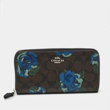 Pre Owned محفظة كوتش قماش مغطى بالزهور والتوقيع بشكل أكورديون كونتيننتال