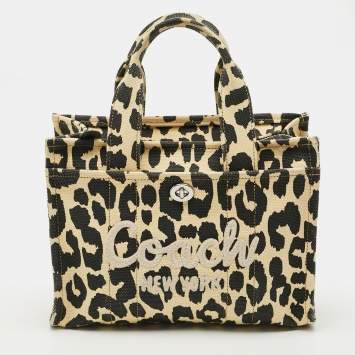 Pre Owned Coach Cargo Black/Light Yellow Leopard Print Canvas Tote