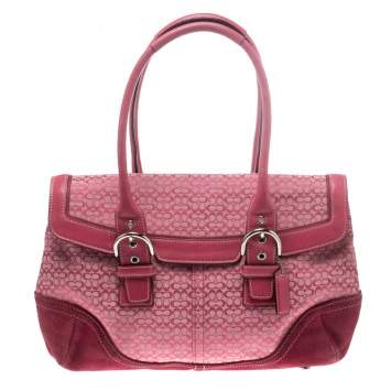 Pre Owned Coach Pink Canvas and Suede Satchel
