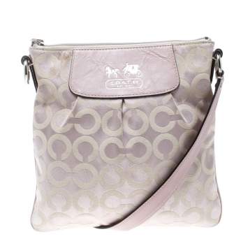 Pre Owned Coach Lilac Signature Fabric Opt Art Crossbody Bag