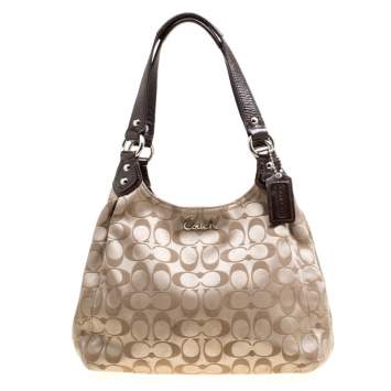 Pre Owned Coach Beige/Brown Signature Fabric Shoulder Bag