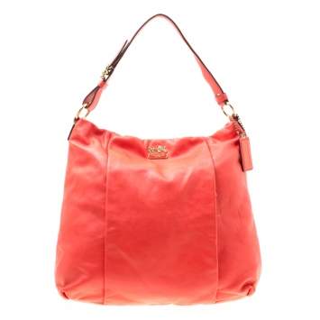 Pre Owned Coach Coral Red Leather Hobo