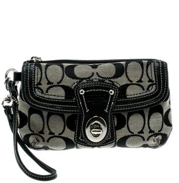 Pre Owned Coach Black/Grey Legacy Signature Wristlet Clutch 