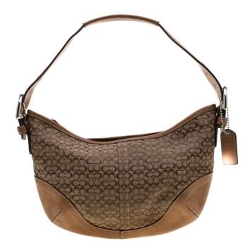 Pre Owned Coach Light Brown Signature Canvas And Leather Shoulder Bag