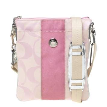 Pre Owned Coach Pink Signature Canvas Swingpack Crossbody Bag