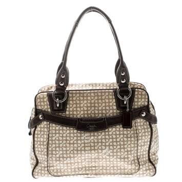 Pre Owned Coach Beige/Brown Signature Coated Canvas Penelope Op-Art Satchel
