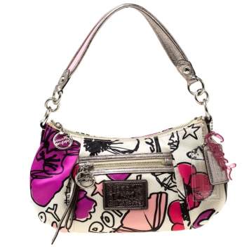 Pre Owned Coach Multicolor Satin and Leather Poppy Shoulder Bag