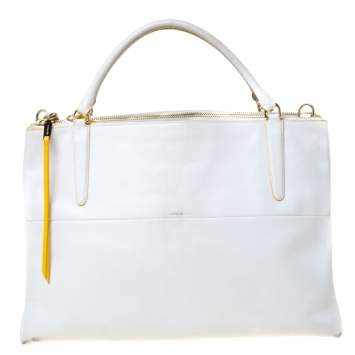 Pre Owned Coach White Leather Large Borough Sunglow Tote