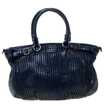 Pre Owned Coach Navy Blue Leather Madison Gathered Lindsey Satchel