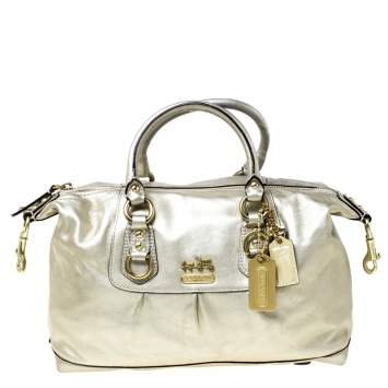 Pre Owned Coach Gold Metallic Leather Madison Sabrina Satchel 