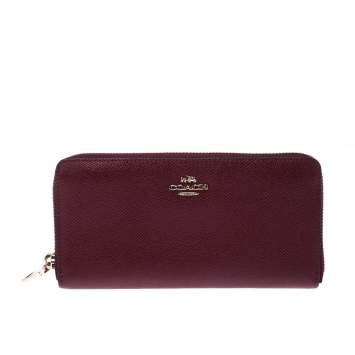Pre Owned Coach Burgundy Leather Accordion Zip Wallet