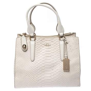 Pre Owned Coach Cream Python Embossed Leather Tote