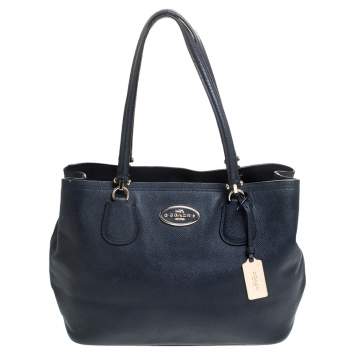 Pre Owned Coach Navy Blue Leather Kitt Carryall Satchel