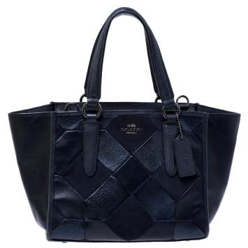 Pre Owned Coach Navy Patchwork Leather Mini Crossbody Bag