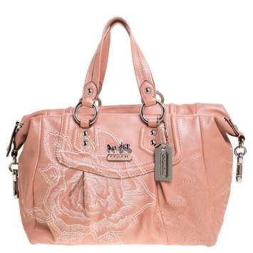 Pre Owned Coach Coral Orange Leather Limited Edition Madison Satchel