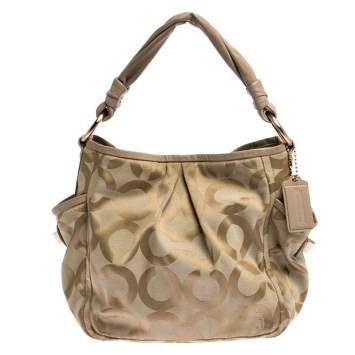 Pre Owned Coach Beige Canvas and Leather Op Art Parker Hobo