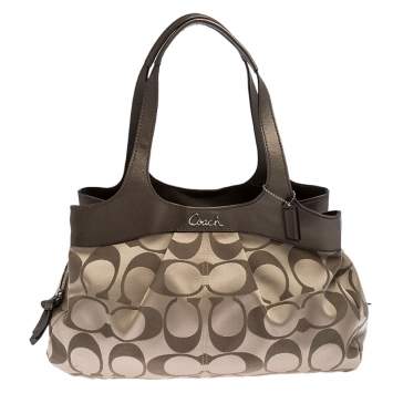 Pre Owned  Coach Beige/Brown Signature Canvas and Leather Satchel