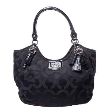 Pre Owned Coach Black Op Art Nylon Abigail Shoulder Bag