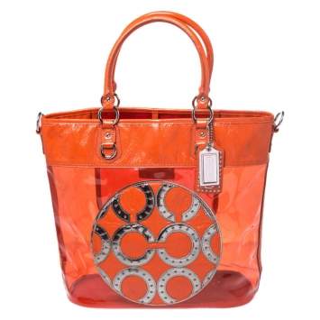Pre Owned Coach Orange PVC and Patent Leather Tote 