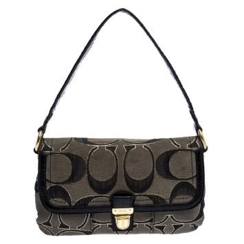 Pre Owned Coach Black/Grey Signature Canvas and Patent Leather Shoulder Bag