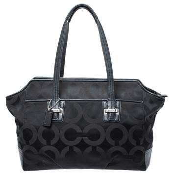 Pre Owned Coach Black Signature Canvas Tote 