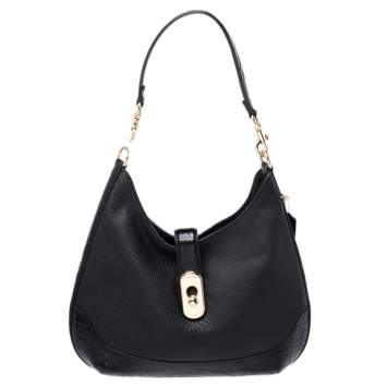 Pre Owned Coach Black Crocodile Embossed Leather Amber Hobo