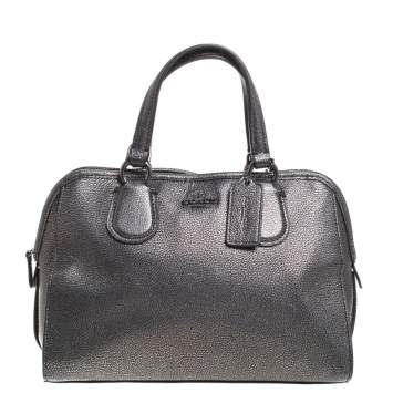 Pre Owned Coach Grey/Black Textured Leather Carryall Satchel