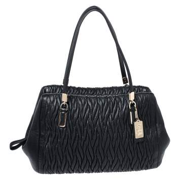 Pre Owned Coach Black Twist Gathered Leather Madison Madeline Eastwest Satchel