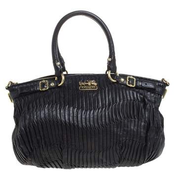Pre Owned Coach Black Pleated Leather Sophia Madison Satchel