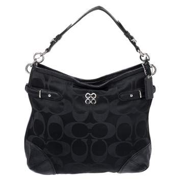 Pre Owned Coach Black Signature Canvas and Lizard Embossed Leather Colette Hobo