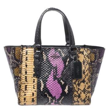 Pre Owned Coach Multicolor Python Embossed Leather Tote