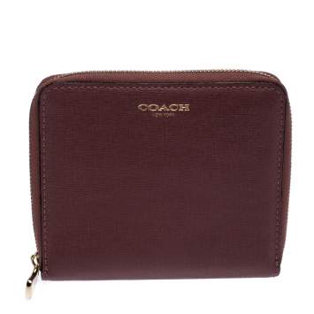 Pre Owned Coach Rose Pink Leather Small Zip Around Wallet