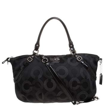 Pre Owned Coach Black Signature Fabric Top Handle Bag