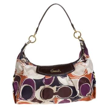 Pre Owned Coach Multicolor Signature Satin Ashley Satchel