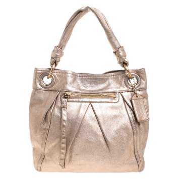 Pre Owned Coach Metallic Rose Gold Leather Parker Hobo