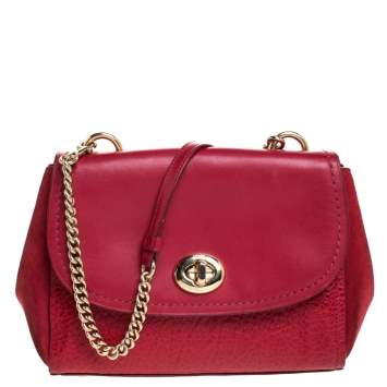 Pre Owned Coach Red Leather Turnlock Shoulder Bag