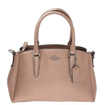 Pre Owned Coach Metallic Rose Gold Leather Mini Christie Carryall Satchel