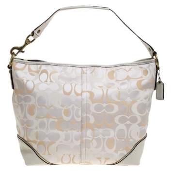 Pre Owned Coach Beige Signature Canvas and Leather Shoulder Bag