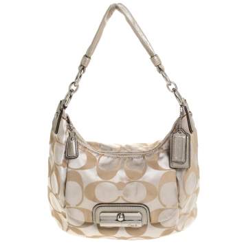 Coach Beige/Gold Canvas and Leather Kristin Hobo 