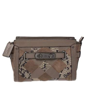 Pre Owned Coach Beige Leather/Suede and Snakeskin Embossed Swagger Crossbody Bag