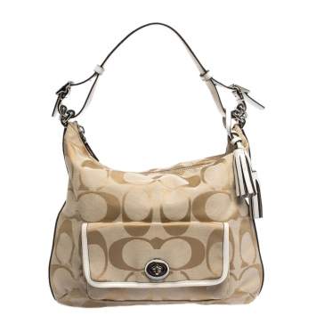 مملوكة مسبقًا Coach Beige Signature Canvas and Leather Courtney Hobo  