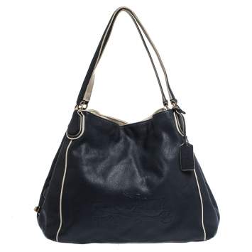 Pre Owned Coach Navy Blue/White Leather Hadley Shoulder Bag
