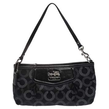 Pre Owned Coach Black Canvas and Leather Pochette Bag