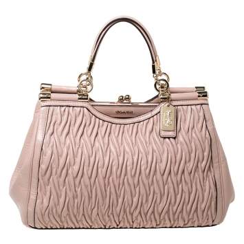 Pre Owned Coach Pink Leather Kisslock Frame Satchel