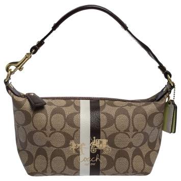Pre Owned Coach Beige/Brown Coated Canvas and Leather Pochette Bag