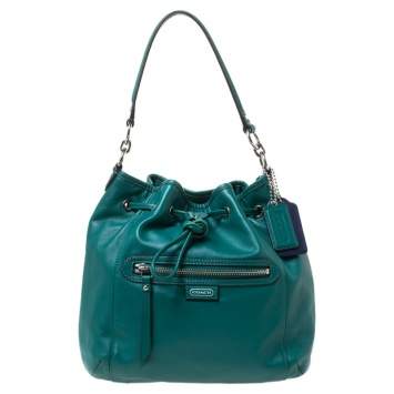 Pre Owned Coach Green Leather Daisy Drawstring Crossbody Bag