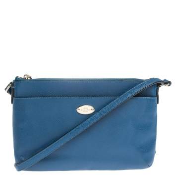 Pre Owned Coach Blue/Beige Leather East West Crossbody Bag