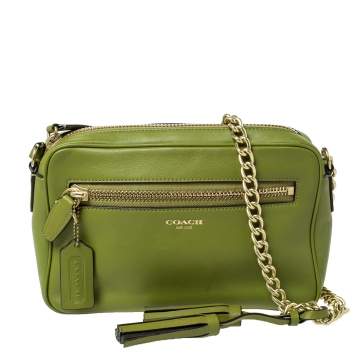 Pre Owned Coach Green Leather Legacy Camera Crossbody Bag