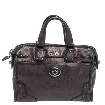 Pre Owned Coach Metallic Plum/Black Leather Rhyder Satchel