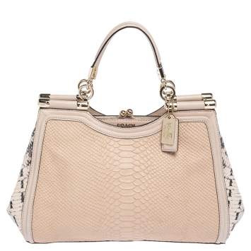 Pre Owned Coach Blush Pink Python Embossed Leather Madison Pinnacle Carrie Tote